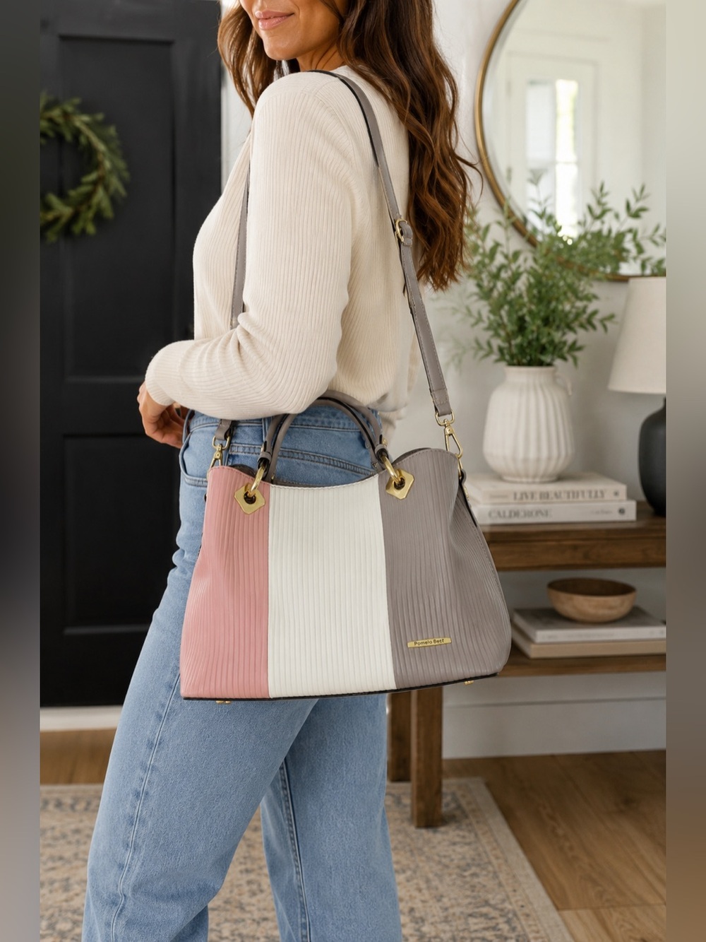Pomelo Best Colorblock Pleated Tote Shoulder Bag Crossbody